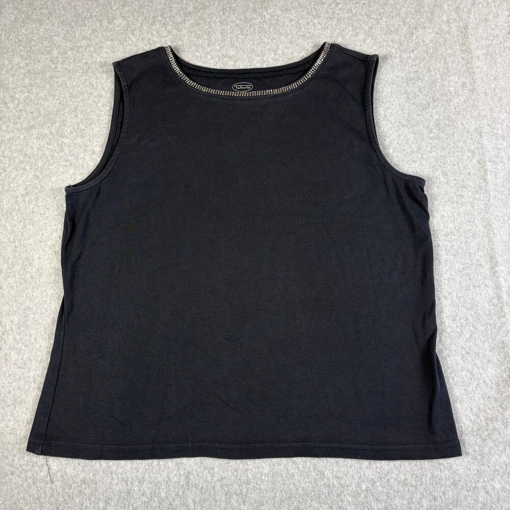 Talbots Women's L Black Sleeveless Tank Top Rhinestone Embellished Neckline
